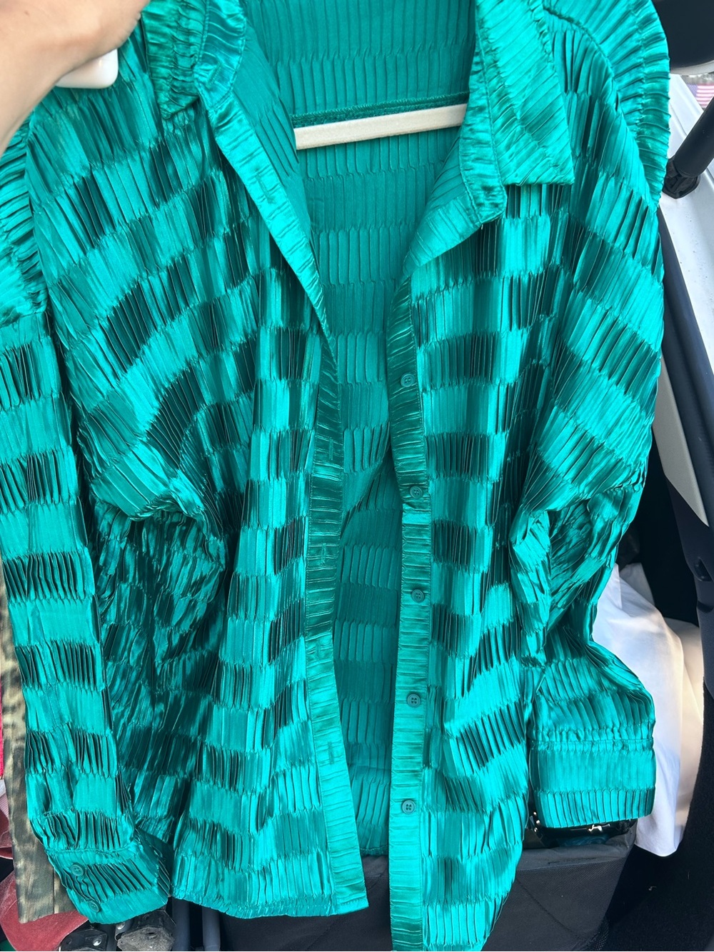 Daytrip Women’s Emerald Green Textured Button-Up Top